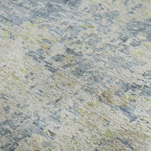 HomeRoots 9' X 12' Stylish Blue Beige Gold Abstract Washable Area Rug with UV Protection for Family Spaces 685384