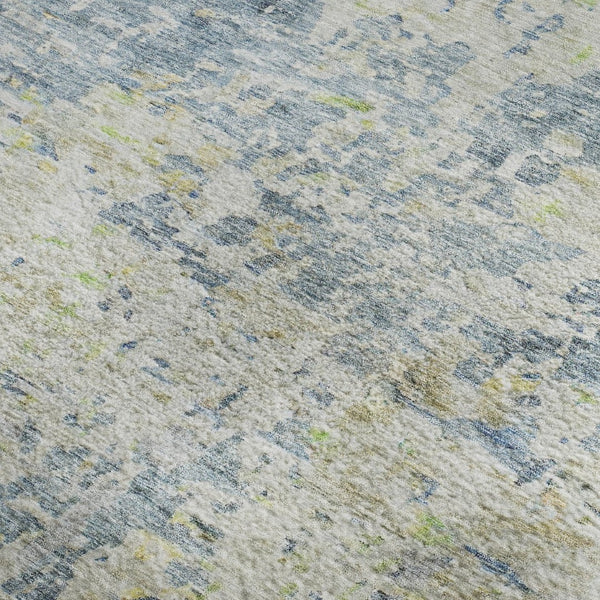 HomeRoots 9' X 12' Stylish Blue Beige Gold Abstract Washable Area Rug with UV Protection for Family Spaces 685384