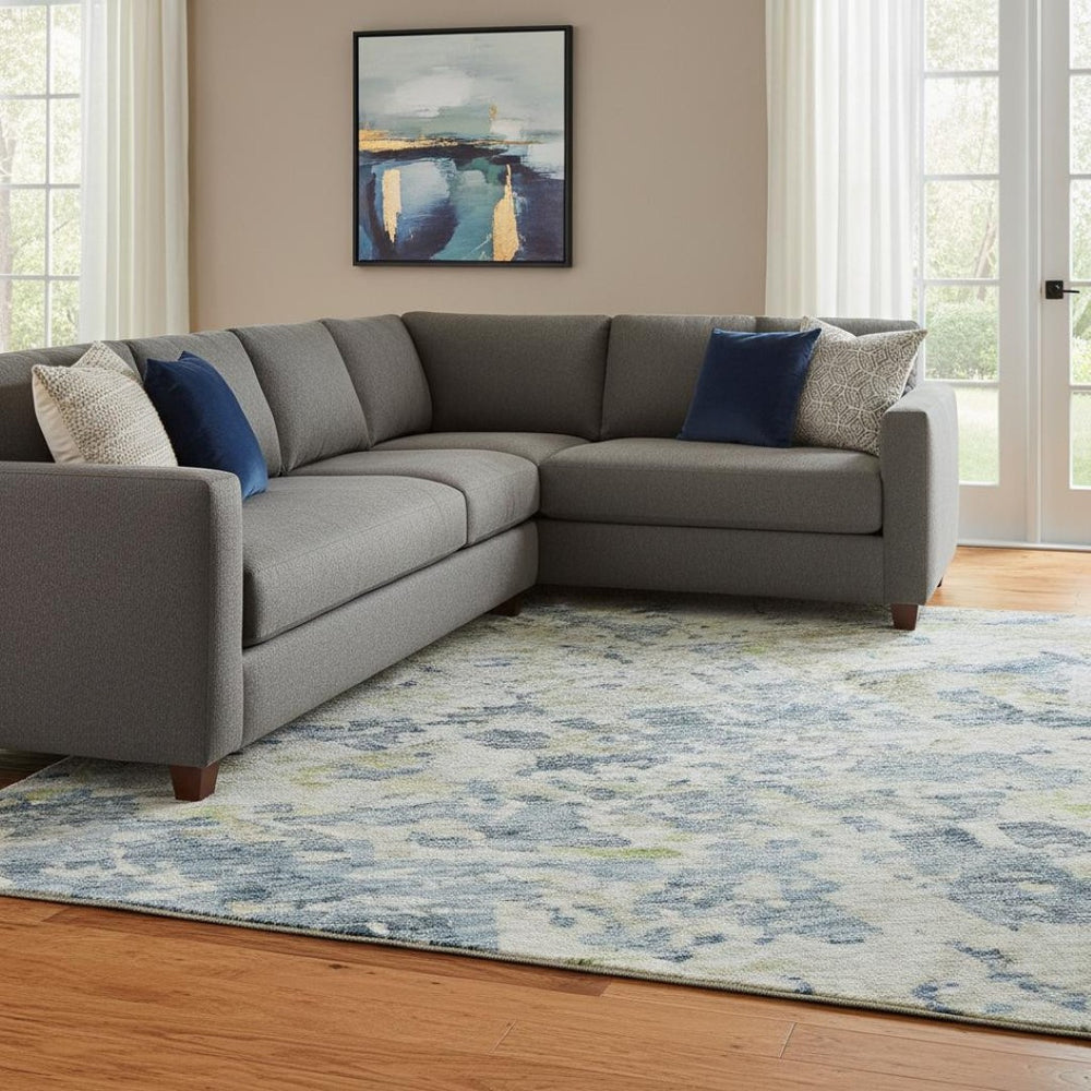 HomeRoots 10' Blue, Beige & Gold Abstract Area Rug – Washable, UV Protected, Stain Resistant for Modern Homes 685385