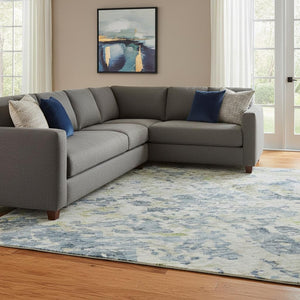 HomeRoots 10' Blue, Beige & Gold Abstract Area Rug – Washable, UV Protected, Stain Resistant for Modern Homes 685385