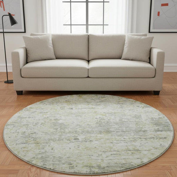 HomeRoots 8' Sage Gold Beige Abstract Round Rug - Washable, UV Protected, Durable & Stylish for Any Space 685388