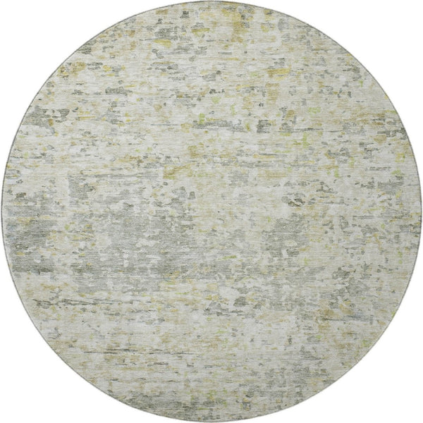 HomeRoots 8' Sage Gold Beige Abstract Round Rug - Washable, UV Protected, Durable & Stylish for Any Space 685388