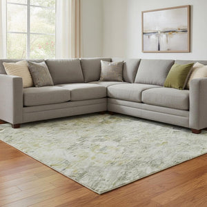 HomeRoots 8' X 10' Contemporary Sage Gold Beige Abstract Area Rug - Durable, Washable, UV Protected Design 685389