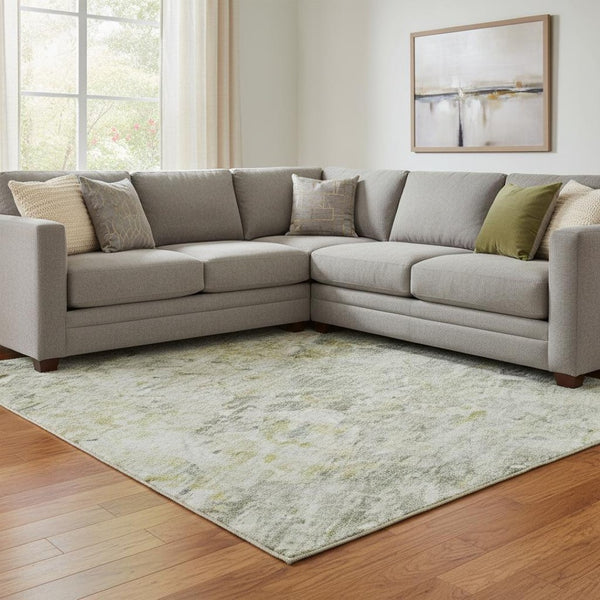 HomeRoots 8' X 10' Contemporary Sage Gold Beige Abstract Area Rug - Durable, Washable, UV Protected Design 685389