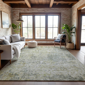HomeRoots 9' X 12' Sage Gold Beige Abstract Area Rug - Washable, UV Protected, Ideal for High-Traffic Homes! 685390
