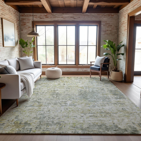 HomeRoots 9' X 12' Sage Gold Beige Abstract Area Rug - Washable, UV Protected, Ideal for High-Traffic Homes! 685390