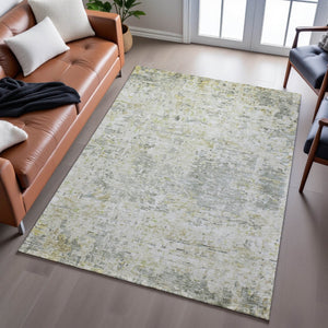 HomeRoots 9' X 12' Sage Gold Beige Abstract Area Rug - Washable, UV Protected, Ideal for High-Traffic Homes! 685390