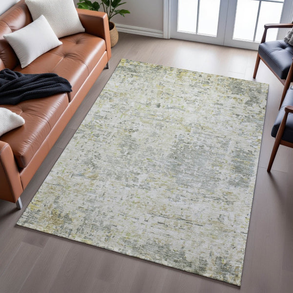 HomeRoots 9' X 12' Sage Gold Beige Abstract Area Rug - Washable, UV Protected, Ideal for High-Traffic Homes! 685390