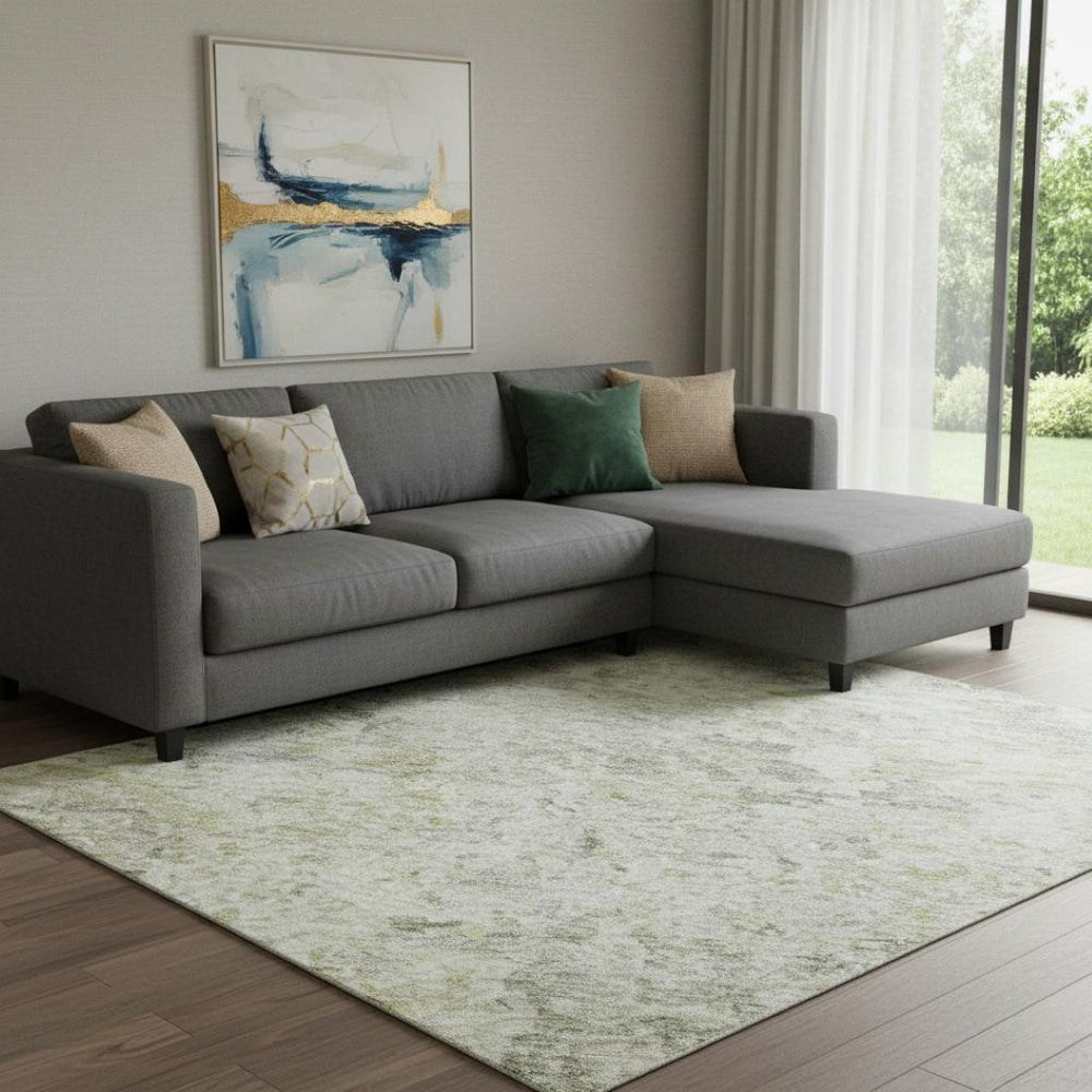 HomeRoots 10' X 14' Abstract Sage Gold Beige Washable Area Rug with UV Protection for Modern Living Spaces 685391