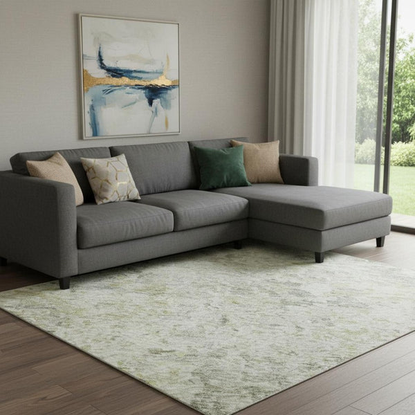 HomeRoots 10' X 14' Abstract Sage Gold Beige Washable Area Rug with UV Protection for Modern Living Spaces 685391