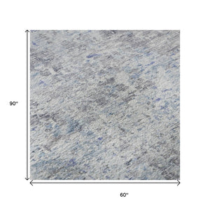 HomeRoots 5' X 8' Sky Blue Gray Silver Abstract Area Rug – Washable, UV Protected, Stylish & Durable for Homes 685393