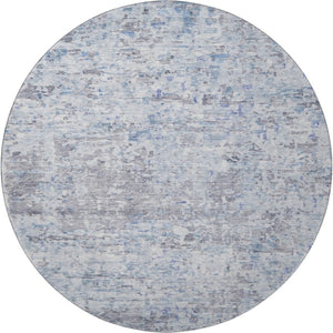 HomeRoots 8' Stylish Sky Blue, Gray & Silver Abstract Round Rug - Washable, UV Protected, Perfect for High-Traffic Areas 685394