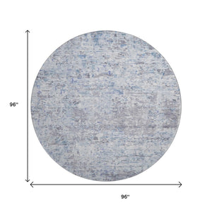 HomeRoots 8' Stylish Sky Blue, Gray & Silver Abstract Round Rug - Washable, UV Protected, Perfect for High-Traffic Areas 685394