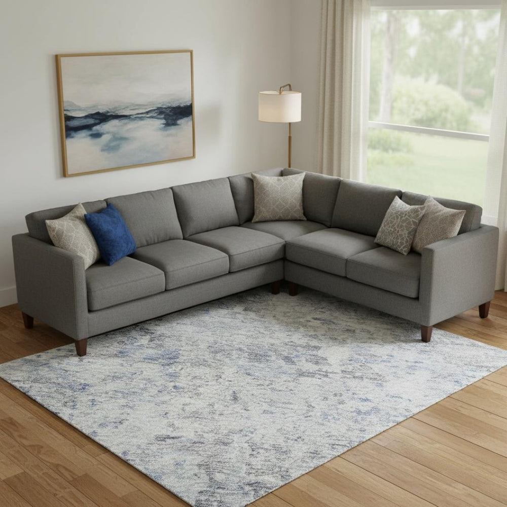 HomeRoots 9' X 12' Sky Blue Gray Silver Abstract Area Rug - Durable, Washable, UV-Protected for Family Spaces 685396