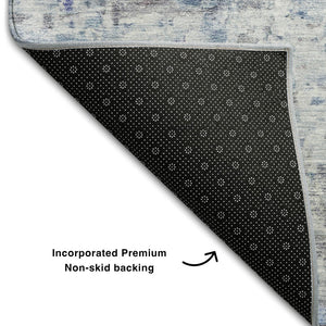 HomeRoots 9' X 12' Sky Blue Gray Silver Abstract Area Rug - Durable, Washable, UV-Protected for Family Spaces 685396