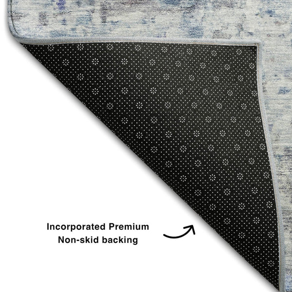 HomeRoots 9' X 12' Sky Blue Gray Silver Abstract Area Rug - Durable, Washable, UV-Protected for Family Spaces 685396