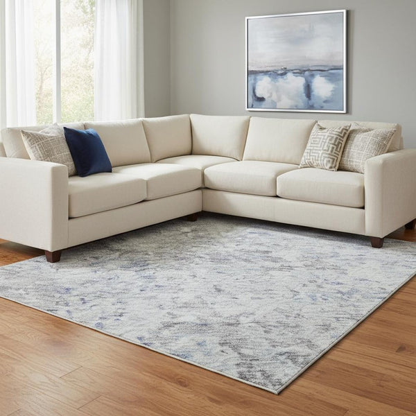 HomeRoots 10' Sky Blue Gray Silver Abstract Washable Area Rug - UV Protected, Stain Resistant, Family Friendly! 685397