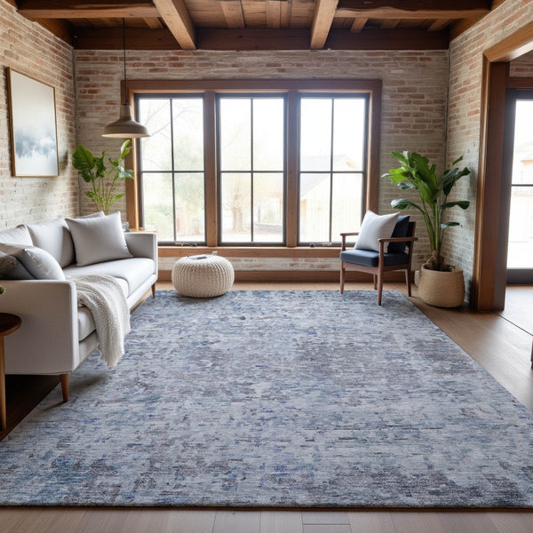 HomeRoots 10' Sky Blue Gray Silver Abstract Washable Area Rug - UV Protected, Stain Resistant, Family Friendly! 685397