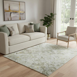 HomeRoots 5' Washable Taupe Beige & Gold Abstract Area Rug - UV Protected, Stain-Resistant, Easy-Care Design 685399