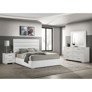 English Elm Dulcey Faux Leather Channel Tufted Eastern King Bedroom Set with High Gloss Storage B062S01512