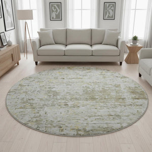HomeRoots 8' Taupe Beige and Gold Abstract Round Washable Rug with UV Protection for Modern Living Spaces 685400