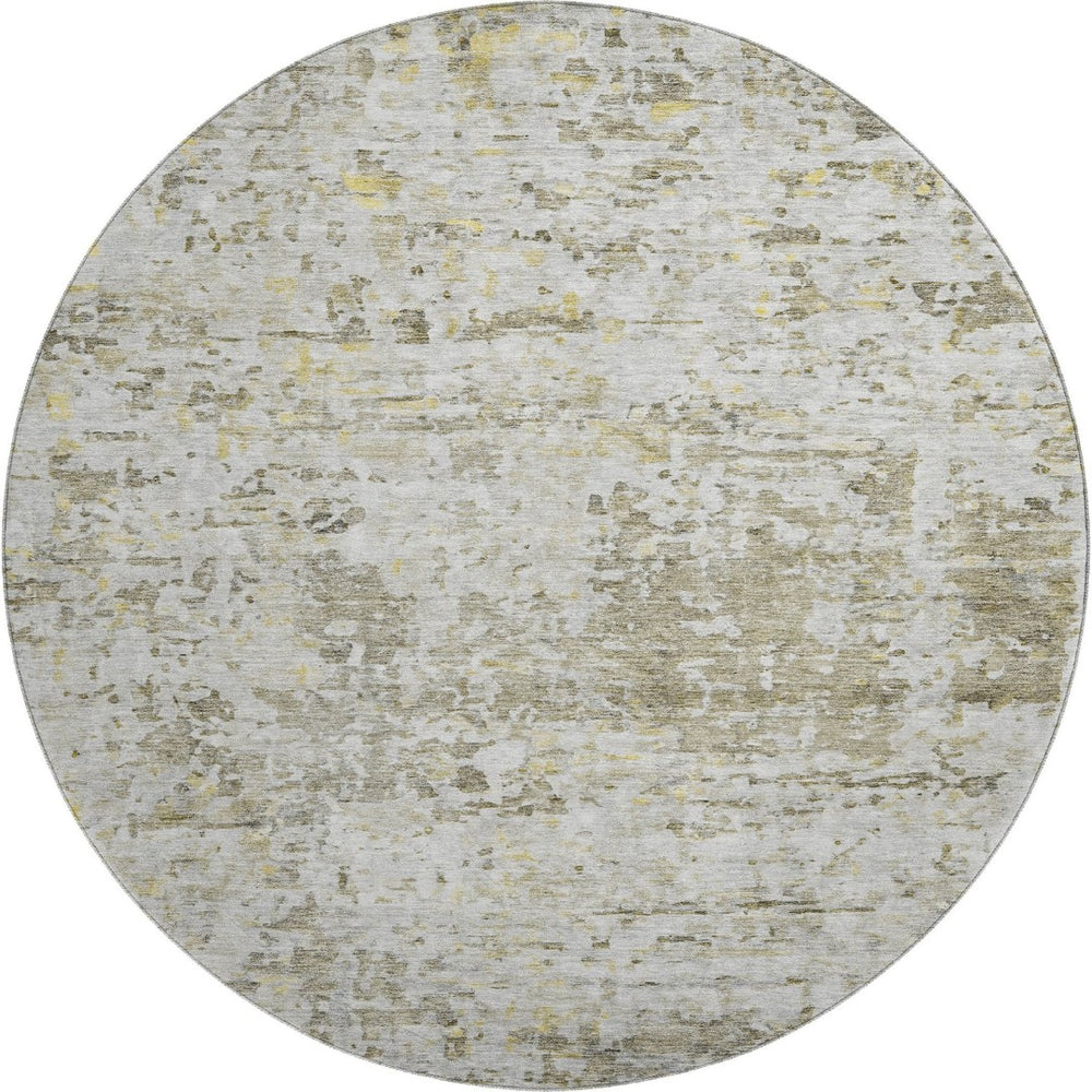 HomeRoots 8' Taupe Beige and Gold Abstract Round Washable Rug with UV Protection for Modern Living Spaces 685400