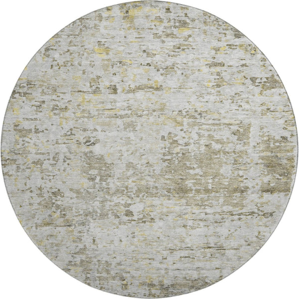HomeRoots 8' Taupe Beige and Gold Abstract Round Washable Rug with UV Protection for Modern Living Spaces 685400
