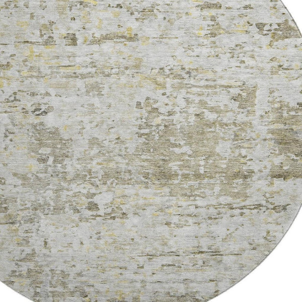 HomeRoots 8' Taupe Beige and Gold Abstract Round Washable Rug with UV Protection for Modern Living Spaces 685400