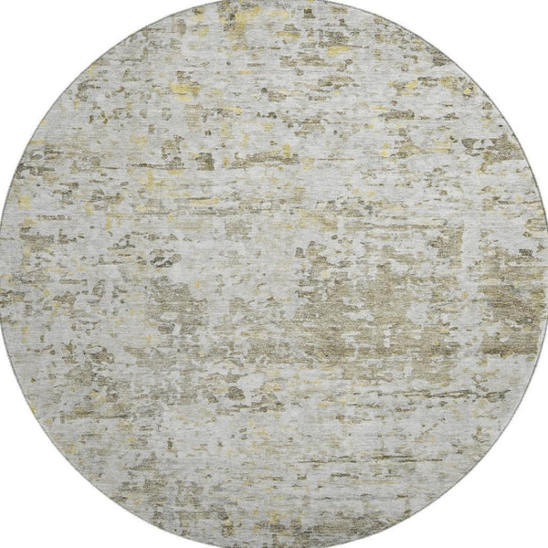 HomeRoots 8' Taupe Beige and Gold Abstract Round Washable Rug with UV Protection for Modern Living Spaces 685400