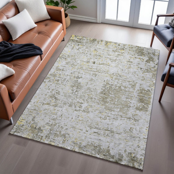 HomeRoots 8' X 10' Stylish Taupe Beige & Gold Abstract Area Rug - Washable, Stain-Resistant, UV Protected! 685401