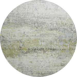 HomeRoots 8' Modern Artichoke Green, Gray & Silver Abstract Round Rug - Washable, UV-Protected & Durable Design 685406
