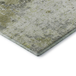 HomeRoots 8' Modern Artichoke Green, Gray & Silver Abstract Round Rug - Washable, UV-Protected & Durable Design 685406