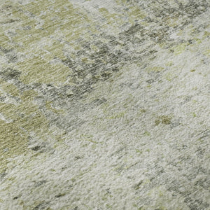 HomeRoots 8' Modern Artichoke Green, Gray & Silver Abstract Round Rug - Washable, UV-Protected & Durable Design 685406