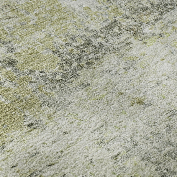 HomeRoots 8' Modern Artichoke Green, Gray & Silver Abstract Round Rug - Washable, UV-Protected & Durable Design 685406