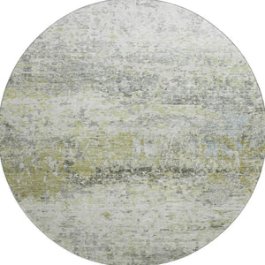 HomeRoots 8' Modern Artichoke Green, Gray & Silver Abstract Round Rug - Washable, UV-Protected & Durable Design 685406