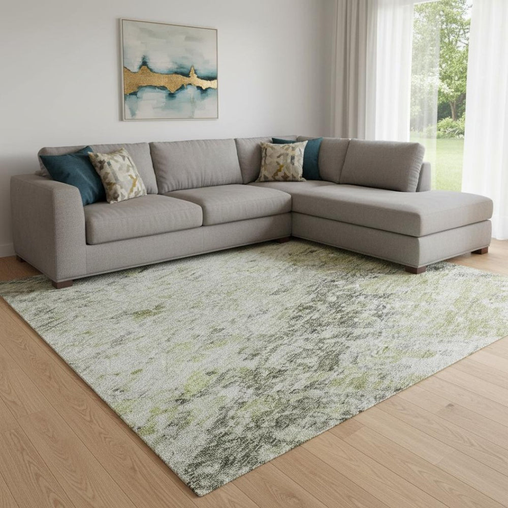 HomeRoots 8' X 10' Stylish Artichoke Green Abstract Area Rug with UV Protection, Washable & Stain-Resistant Design 685407