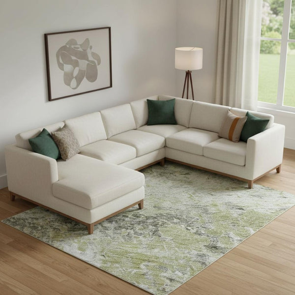 HomeRoots 9' X 12' Artichoke Green Abstract Area Rug – Modern, Washable, UV-Protected, Stain-Resistant Design 685408