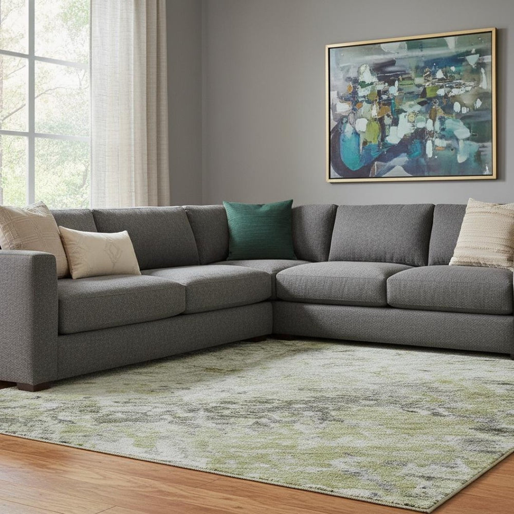 HomeRoots 10' X 14' Artichoke Green Gray Silver Washable Area Rug - Stylish, Durable & UV Protected for Homes 685409