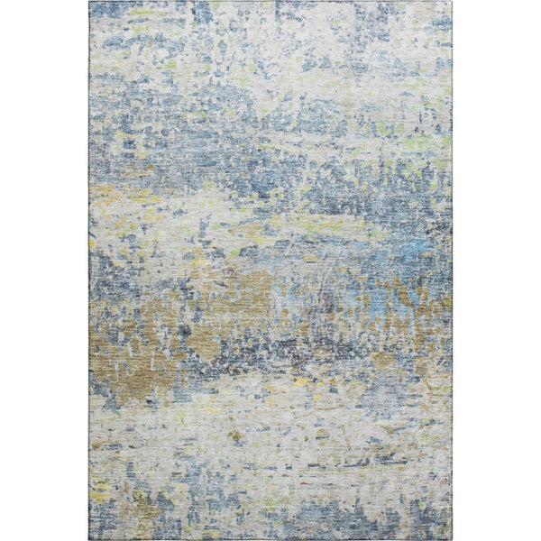HomeRoots 10' X 14' Blue Gold Beige Abstract Washable Area Rug - UV Protected, Stain Resistant, Modern Style 685415