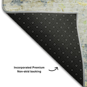 HomeRoots 10' X 14' Blue Gold Beige Abstract Washable Area Rug - UV Protected, Stain Resistant, Modern Style 685415
