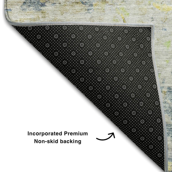 HomeRoots 10' X 14' Blue Gold Beige Abstract Washable Area Rug - UV Protected, Stain Resistant, Modern Style 685415