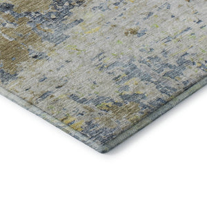 HomeRoots 10' X 14' Blue Gold Beige Abstract Washable Area Rug - UV Protected, Stain Resistant, Modern Style 685415