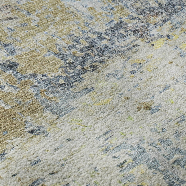 HomeRoots 10' X 14' Blue Gold Beige Abstract Washable Area Rug - UV Protected, Stain Resistant, Modern Style 685415