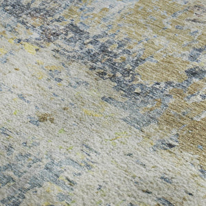 HomeRoots 10' X 14' Blue Gold Beige Abstract Washable Area Rug - UV Protected, Stain Resistant, Modern Style 685415