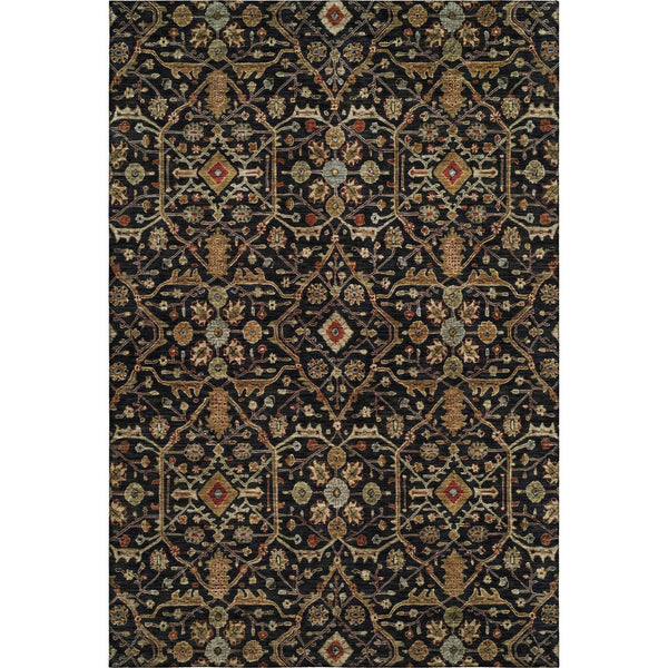 HomeRoots 5' X 8' Black, Gold & Blue Oriental Washable Area Rug with UV Protection & Stain Resistance 685424
