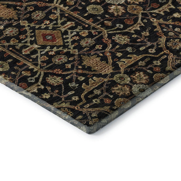 HomeRoots 5' X 8' Black, Gold & Blue Oriental Washable Area Rug with UV Protection & Stain Resistance 685424