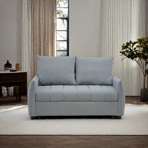 English Elm Modern Velvet 3-in-1 Sleeper Sofa Bed Convertible Loveseat Light Blue with USB, Storage Pockets & Pillows, Adjustable Backrest W1183S00021