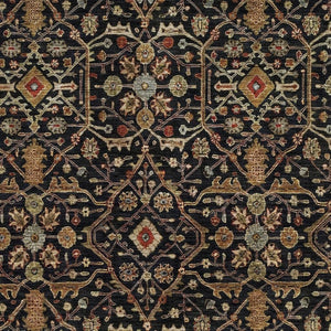 HomeRoots 8' X 10' Stylish Black Gold and Blue Oriental Area Rug - Washable, UV-Protected, Stain-Resistant 685428
