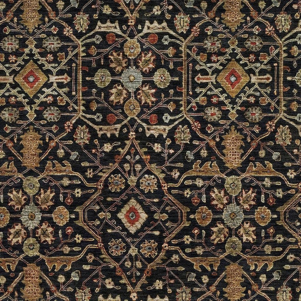 HomeRoots 8' X 10' Stylish Black Gold and Blue Oriental Area Rug - Washable, UV-Protected, Stain-Resistant 685428