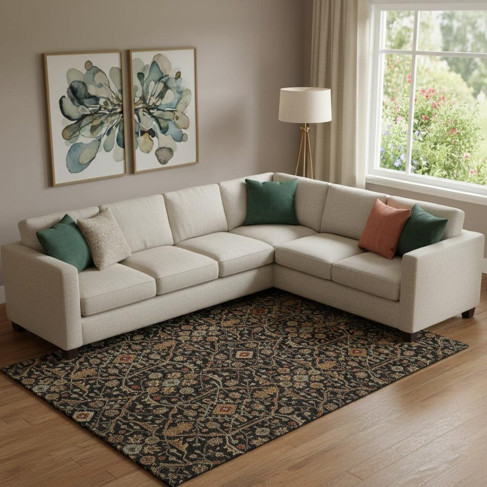 HomeRoots 9' X 12' Elegant Black, Gold & Blue Washable Oriental Area Rug with UV Protection for Homes 685430